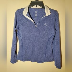 Rhoback Women's The Heather Performance Q-Zip Long Sleeve Shirt blue herringbone